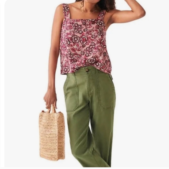 Faherty Pacifica Floral Print Square Neck Linen Boxy Tank - Picture 2 of 9